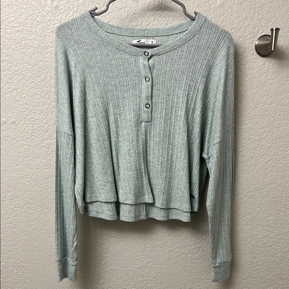 Hollister Light Green Ribbed Henley Top